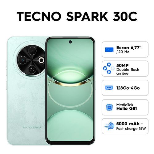 Tecno SPARK 30C - 6.67" - 4G - 4/128 Go - 8/50 Mpx - Vert - Garantie 12 Mois