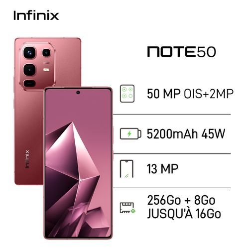 nfinix NOTE 50 - 6.78" - 2 SIM - 50 Mpx - 8/256 Go - rouge - 12 Mois Garantie