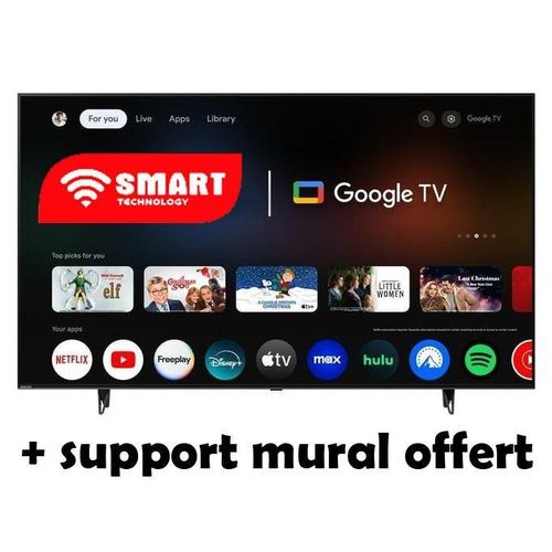 SMART TECHNOLOGY TV LED 65 Pouces- UHD TV-4K - Andoïd TV – Youtube Noir - Garantie 24 Mois + Support Mural Offert