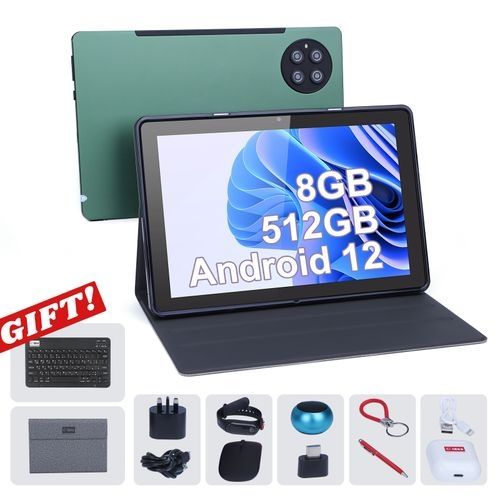 C Idea Tablette 10 », Android 13 Sim 8+512 Go/carte TF Extensible 512 Go, Appareil Photo 8+13MP, Batterie 10000mAh, Vert-N