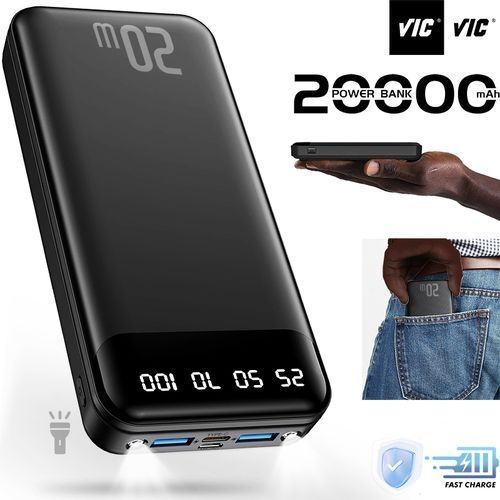 VIC 20000mAh Banque D'alimentation, Ultra-Mince Chargeur Portable Chargement Rapide Batterie.