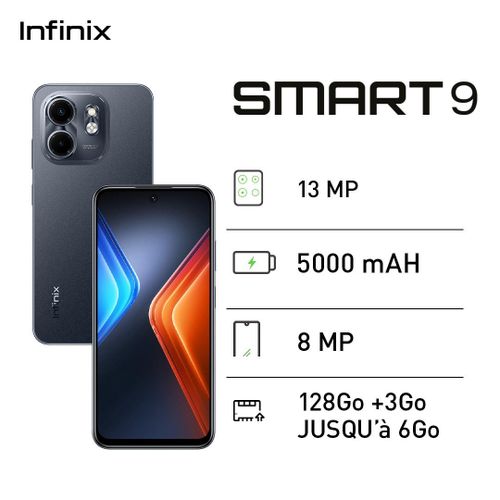 Infinix Smart 9 - 128Go + 3Go - 8 MP - 5000 MAh - Noir - 12 Mois Garantie