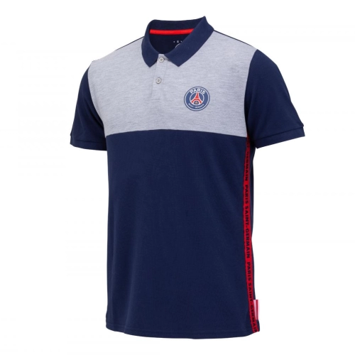 Polo psg logo stripes bleu/gris